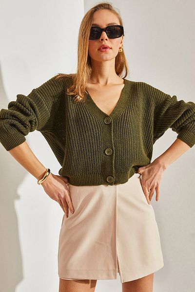 Bianco Lucci Damen-Cardigan aus schnurgebundenem Strick mit drei Knöpfen