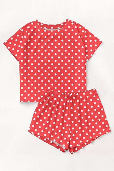 PEMBİŞ HOMEWEAR طقم بيجامة شورت قصير الأكمام ميني ريد سوبر سوفت أساسي جيرسي واحد