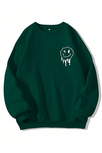Ginevra Φούτερ Unisex Crew Neck Smile με στάμπα Oversize Loose Cut Fleece φούτερ
