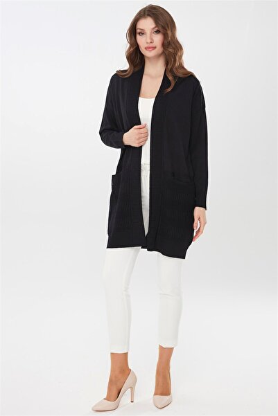 Desen Shawl Collar Standard Fit Black Women's Cardigan 23122356