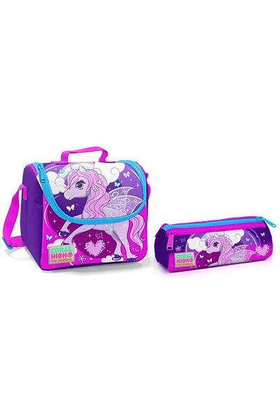 Coral High Set cutie de prânz și suport pentru stilou pentru fetiță unicorn roz - Thermo