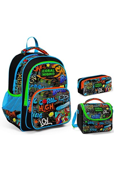 Coral High Чорний графіті для хлопчиків, трикомпонентний набір шкільних рюкзаків