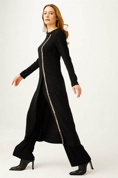 Esswaap Stripe Leopard Accessory Trousers Suit Black