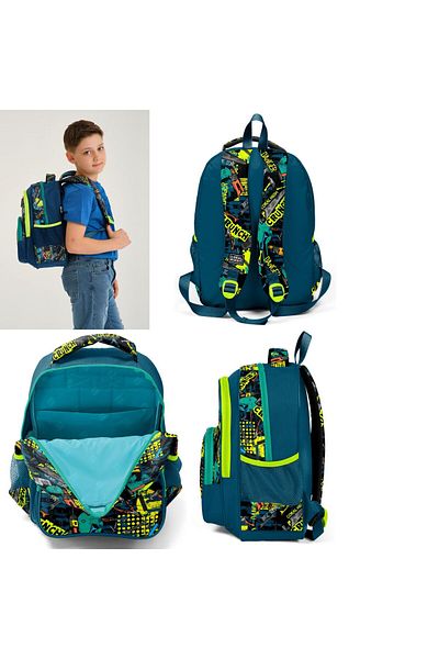 Coral High Set de genți de școală pentru școală primară triplă pentru băieți, unelte de mână verzi