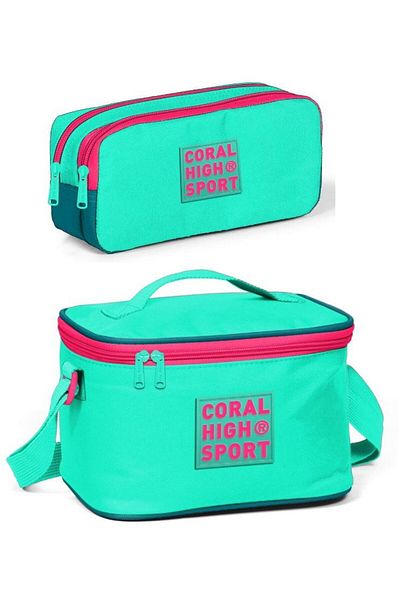 Coral High Set școlar Sport Water Green pentru nutriție și creion