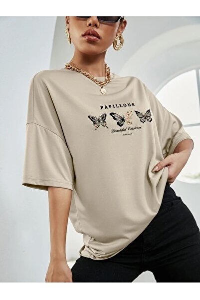 MOONBULL Γυναικείο μπλουζάκι Oversize Papillons με στάμπα