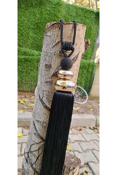 Akcan Black Color Gold Panama Long Bracelet