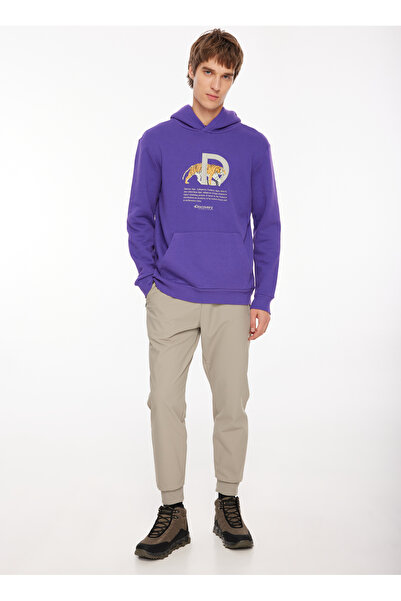 Discovery Expedition Mor Erkek Kapüşonlu Baskılı Sweatshirt D3WM-SWT41
