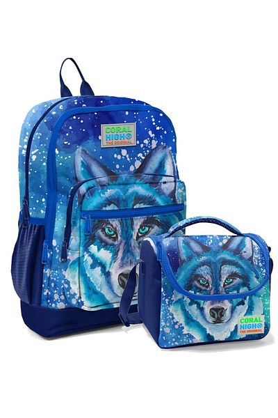 Coral High Set rucsac și geantă de prânz pentru școala primară - Blue Wolf pentru băiat