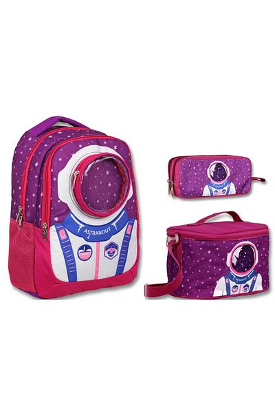 ÜMİT ÇANTA Cennec Claret Red Blue Astronaut Primary School Backpack Set - Boy