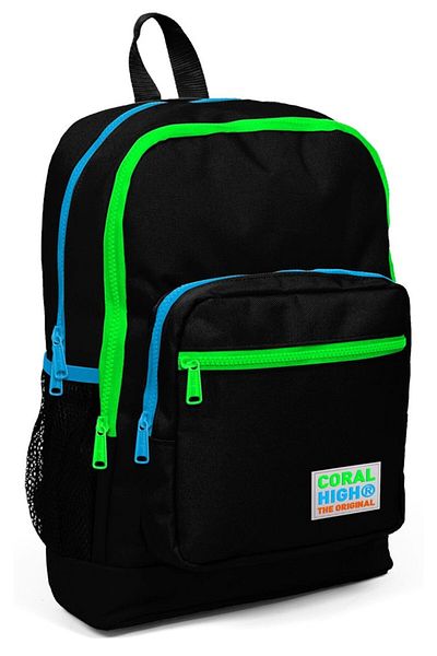 Coral High Set rucsac și suport stilou pentru școală elementară - negru, verde-albastru, cu fermoar