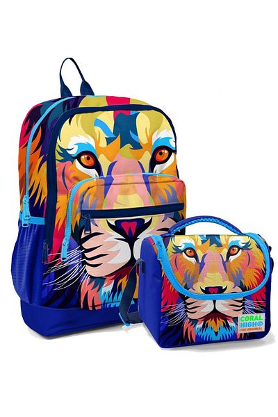 Coral High Set rucsac și geantă de prânz pentru școala primară - băiat leu bleumarin