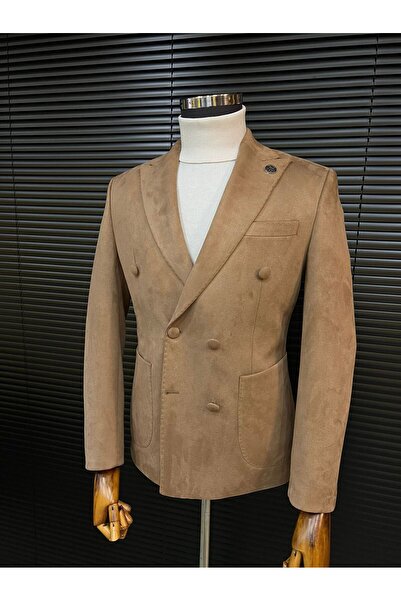 Terziayhan Двуредно кадифено кадифено сако Milk кафе