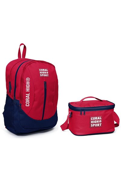Coral High Set de prânz rucsac sport roșu bleumarin - port USB