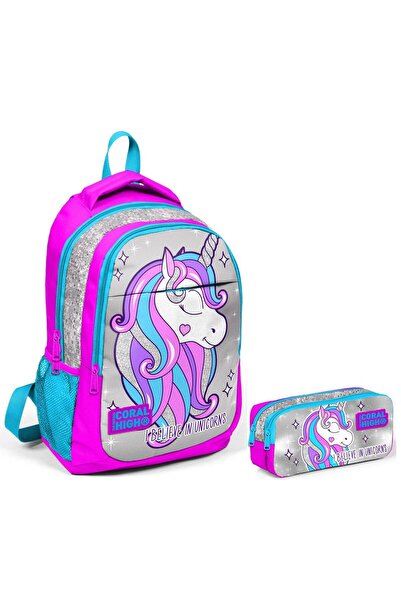 Coral High Pembe Unicorn Kız Çocuk Ilkokul Çantası Ve Kalemlik Seti