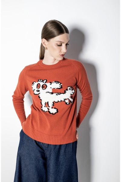 KAMEYA Hayvan Figürlü Kiremit Yün Kazak