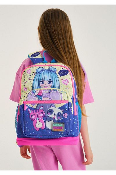 Coral High Set rucsac și geantă de prânz pentru școală anime violet roz - fetiță - patru compartimente