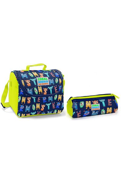 Coral High Set cutie de prânz și suport pentru stilou pentru băieți Cute Alphabets - Thermo