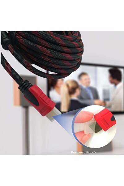 Buffer 10 mt HDMI Uyumlu Kablosu Örgülü Full HD Görüntü Aktarma Kablosu -Bilgisayar Uydu Görüntü Ses