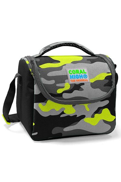 Coral High Geantă de prânz pentru școală de camuflaj negru verde pentru băiat - geantă de picnic izolată