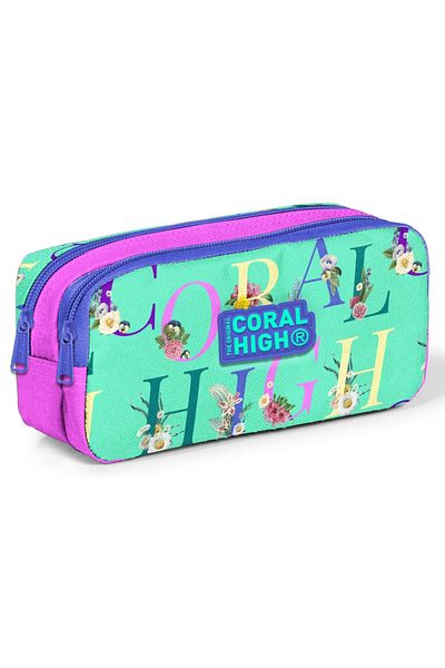 Coral High Θήκη για στυλό για κορίτσια με πράσινη ροζ τσάντα με δύο θήκες