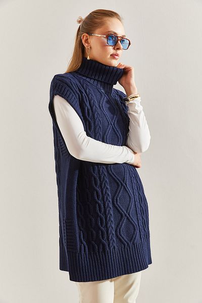 Bianco Lucci Women's Turtleneck Hair Braided Knitwear Sweater