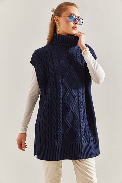 Bianco Lucci Women's Turtleneck Hair Braided Knitwear Sweater
