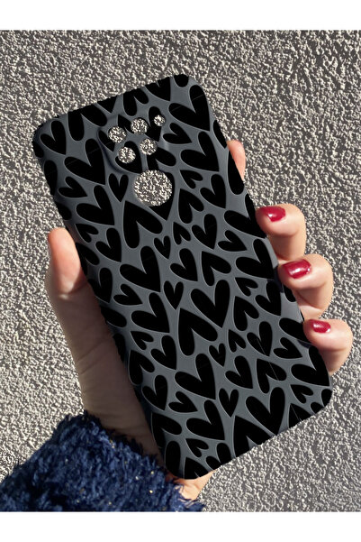 PERAX Redmi Note 9 Uyumlu Siyah Parlak Kabartma Baskılı U Harf Desenli Slikon...