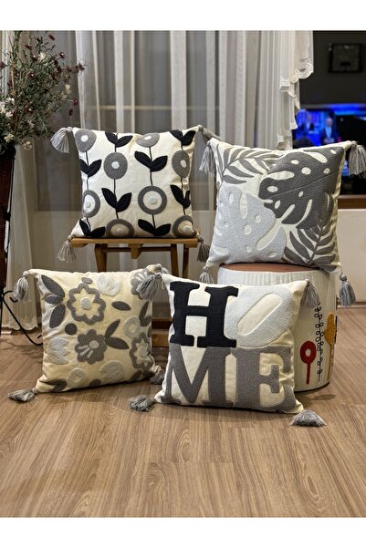 Ottoson 4'LÜ PUNCH İŞLEMELİ NAKIŞLI DEKORATİF KIRLENT KILIFI