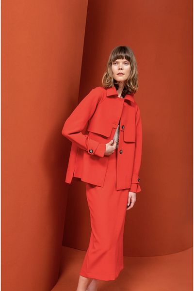 KAMEYA Red Pencil Skirt with Waist Detail