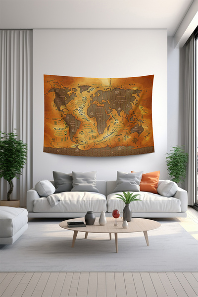 Wall cover tapestry digital print decoration tapestry "Map" - easy hanger application