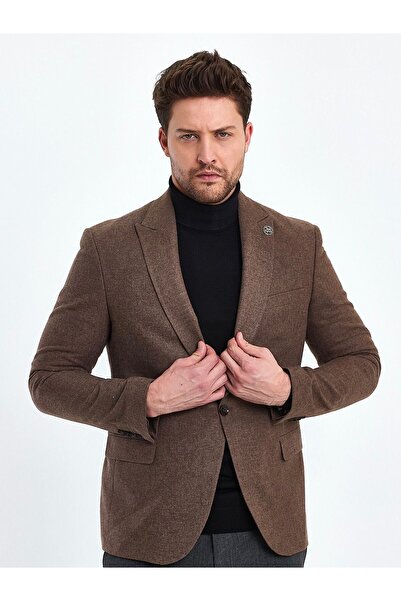 Terziayhan Тъмнокафяво вълнено яке Slimfit