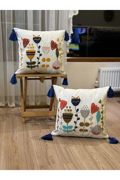 BUGİ HOME COLLECTİON ДЕКОРАТИВНА КАЛЪФКА ЗА ВЪЗГЛАВНИЦА С БРОДИЯ И ПЕРФОН, ОТ 2 ЧАСТ