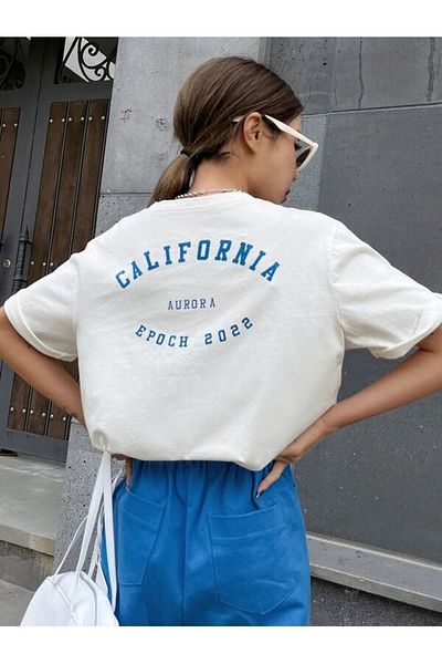 MOONBULL Übergroßes Unisex-T-Shirt mit California Aurora-Aufdruck auf der Rückseite