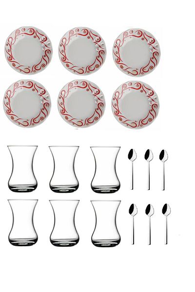 Paşabahçe 18 Piece Yakamoz Red Beginner Tea Cup Set