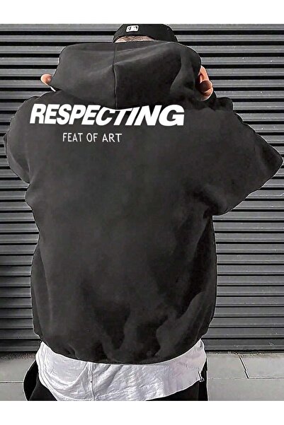 MOONBULL سويت شيرت بغطاء للرأس مطبوع عليه ظهر احترام كبير الحجم للرجال