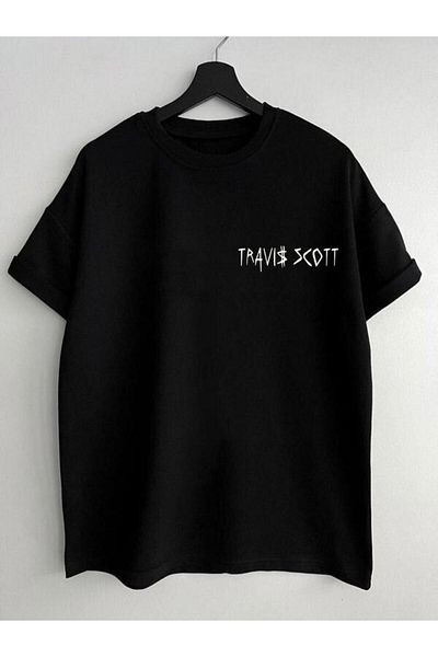 FANBOX SHOP Unisex Black Front Travis Scott Printed Oversize Crew Neck Tshirt