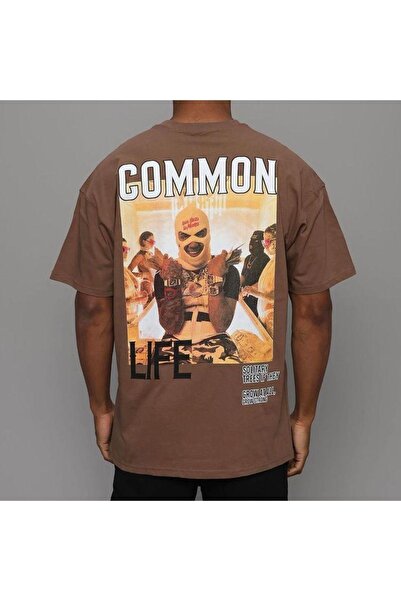 Adrift Чоловіча коричнева футболка з принтом Common Oversize з велосипедним коміром