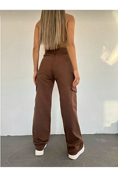 Livik Jenny γυναικείο καφέ Super ψηλόμεσο Colorfast Lycra Μοντέλο Cargo Jeans χωρίς τσέπη