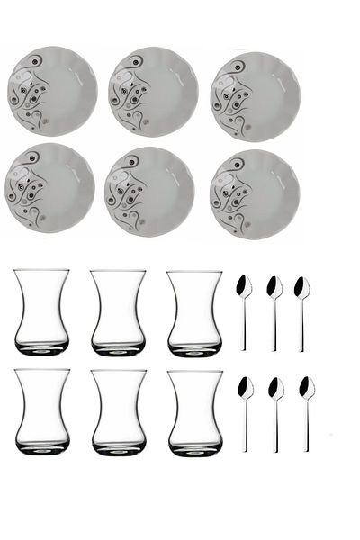 Paşabahçe 18 Piece Silver Yakamoz Novice Tea Cup Set Set
