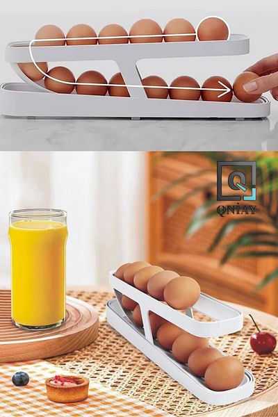 QNİAY Automatic Scrolling Egg Rack Storage Box with 14-17 Egg Capacity - Refrigerator Organizer