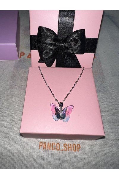 PANCO SHOP ACCESSORIES JEWELRY Denizde Duşta Kararmaz Özel üretim %100 Çelik Butterfly Kolye Barbie Kolyesi şık pink blue