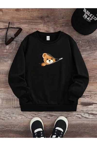Keywest Hanorac oversize unisex cu fermoar cu imprimeu ursuleț de pluș
