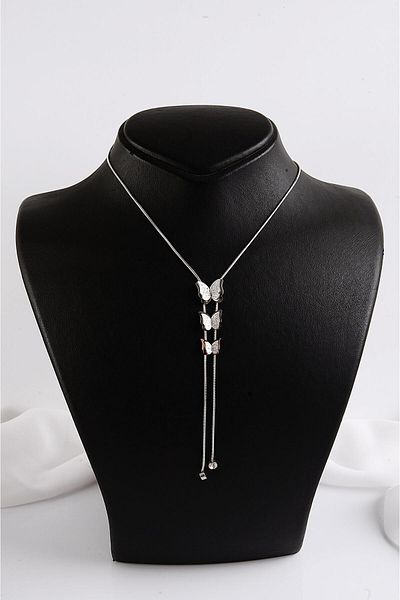 Touz Moda Steel 3-Piece Butterfly Design Gold and Silver Colors Steel Necklace
