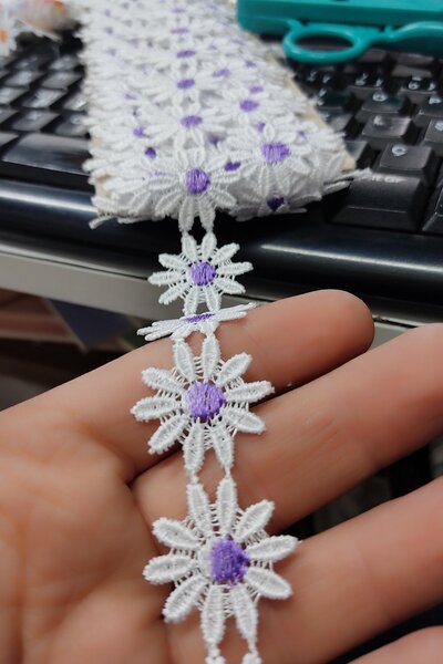 DUAYEN güpür dantel batikli büyük papatya 2 metre