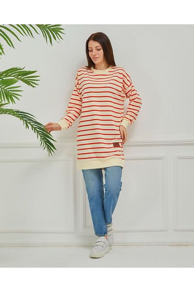 Arabul Knitwear Striped Model Cotton Hijab Tunic