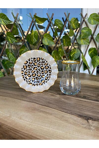 GÜRCÜGLASS Leopar model altın 12 prç çay seti.