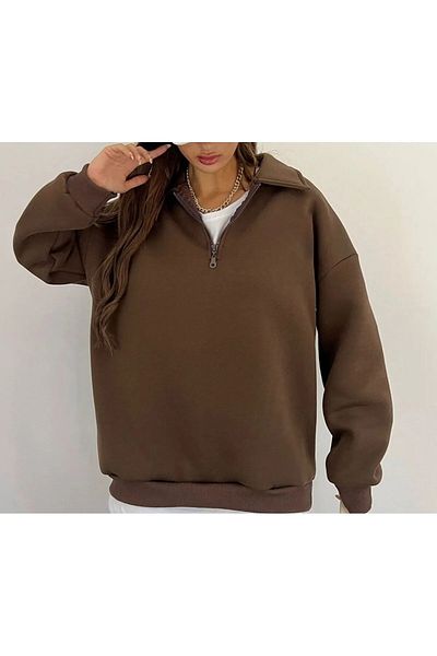 Keywest Φούτερ με κουκούλα Unisex Plus Size Unprinted Oversize με μισό φερμουάρ