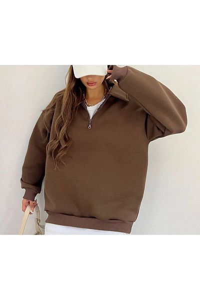 Keywest Φούτερ με κουκούλα Unisex Plus Size Unprinted Oversize με μισό φερμουάρ