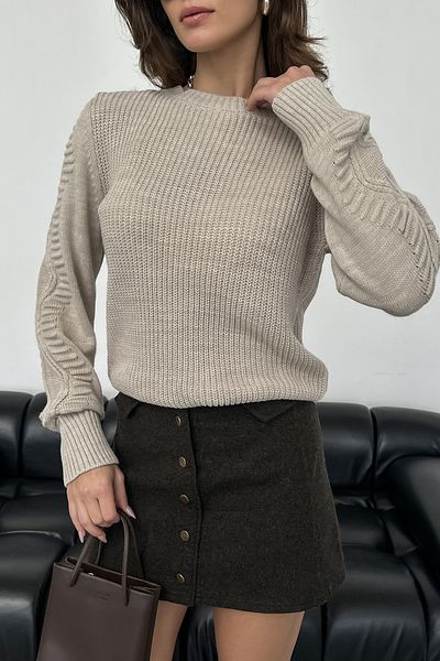 nosia fashion Pulover tricotat de culoare piatră cu mâneci